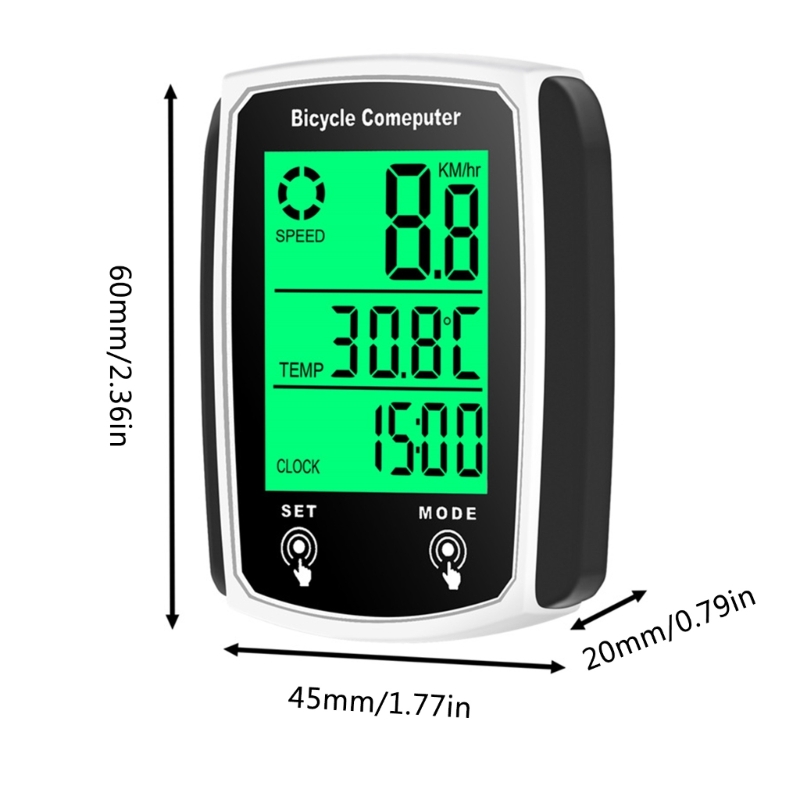 Mini fietscomputer, waterdicht, met snelheidsmeter en kilometerteller met 19- functies, fietscomputer met snoer.