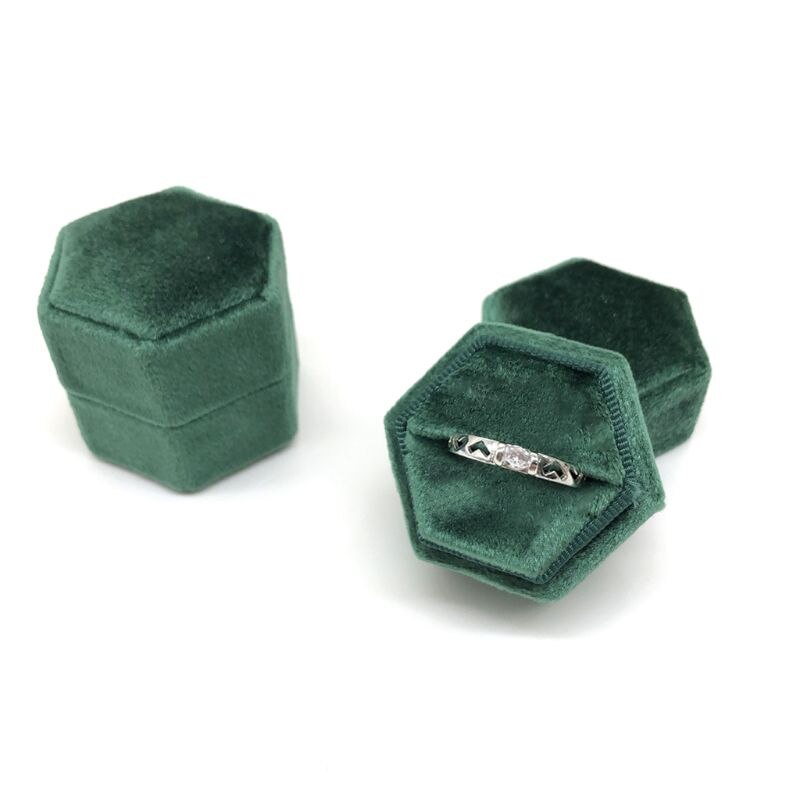 Caja de anillos única de terciopelo caja de anillo hexagonal de San Valentín con tapa desmontable: I