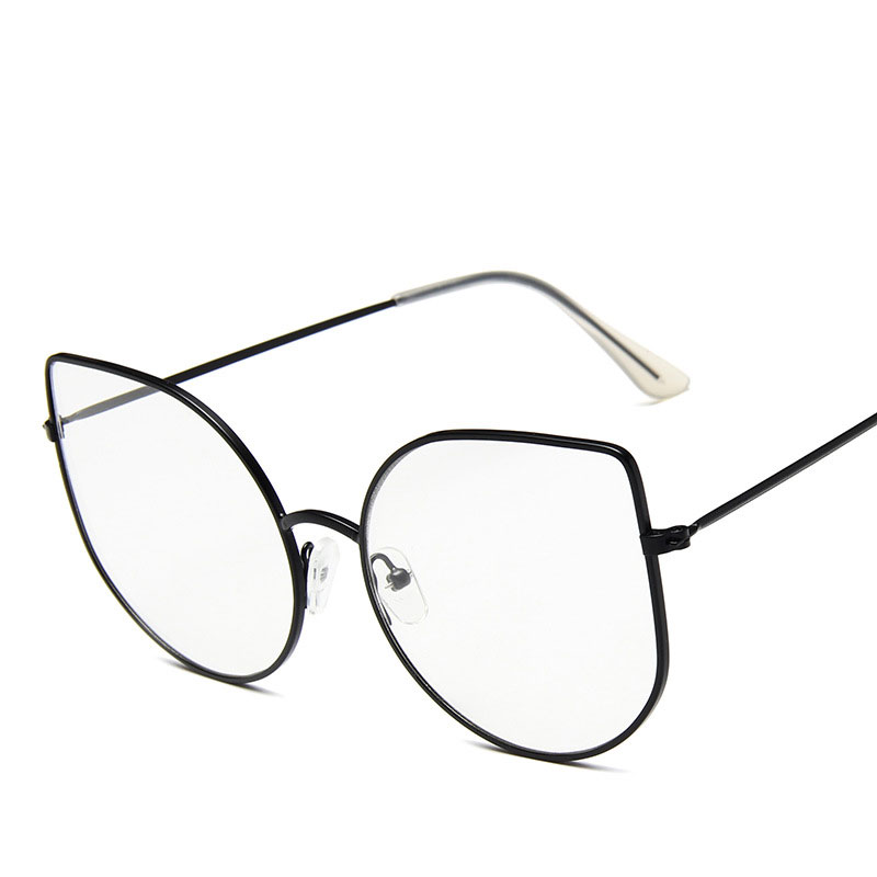 metal coreano ojo de gato espejo plano femenina gafas de Marco grande popular multicolor último modelo famosa: Black white
