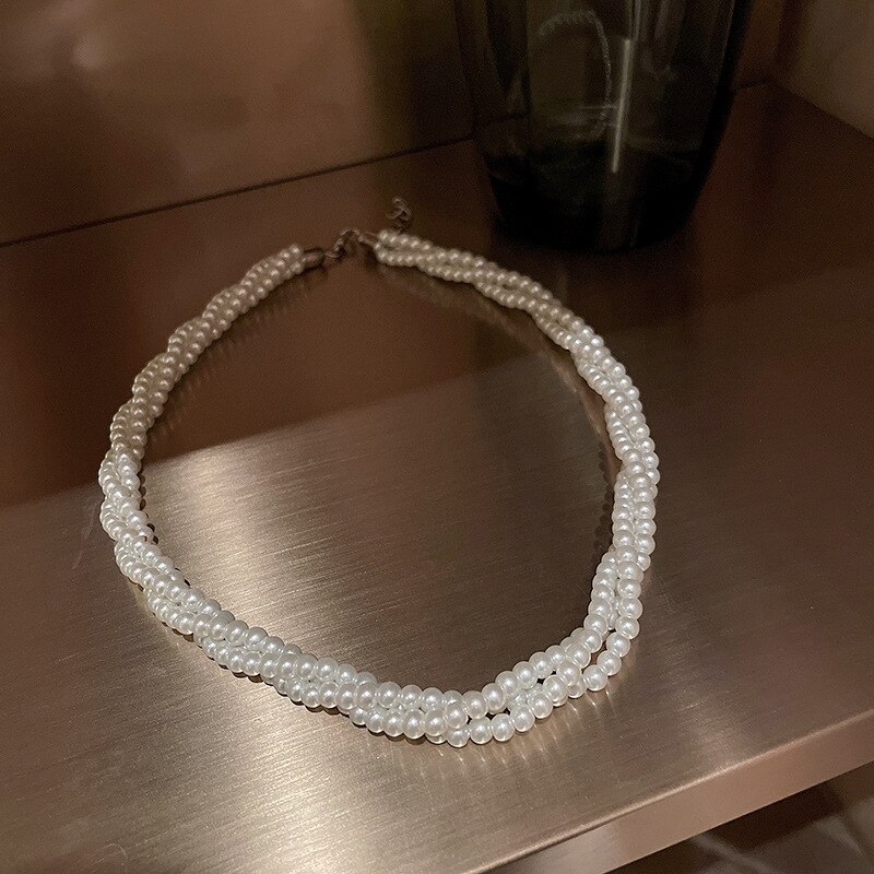 Multi-layer pearl winding necklace simple personality choker temperament sense of collar