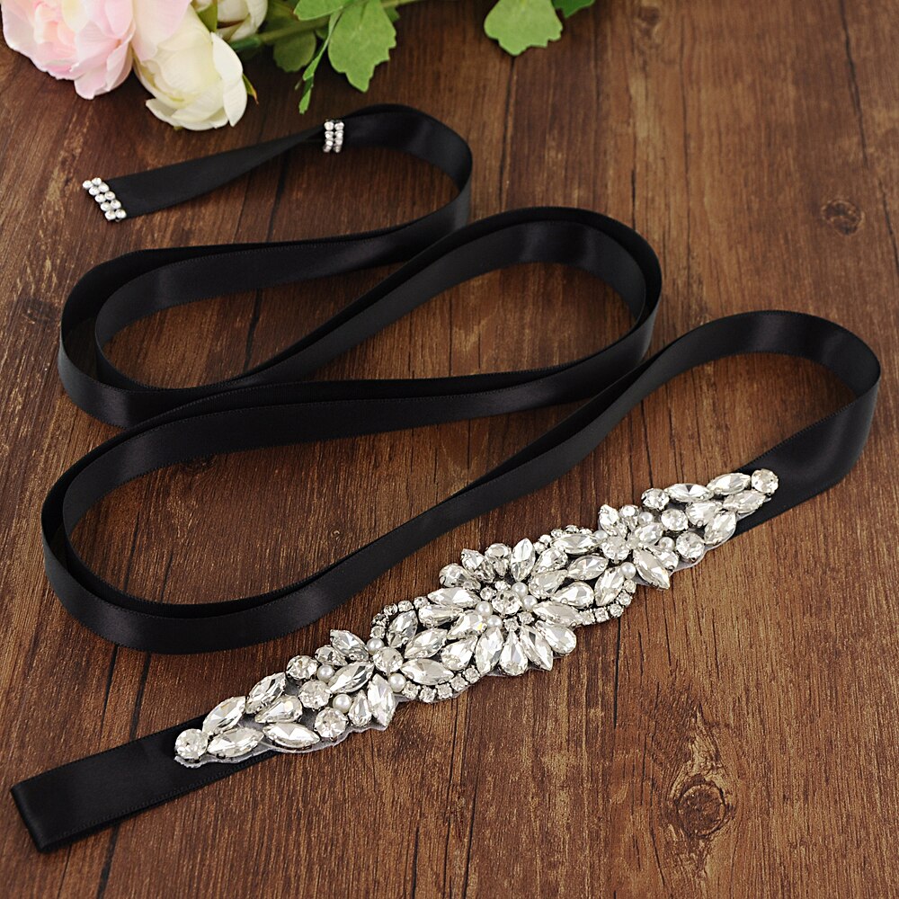 TRiXY S407 Rhinestones Belt Wedding Belt Silver Diamond Belt Crystal Bridal Belt Sash for Wedding Gown Shiny Wedding Accessories