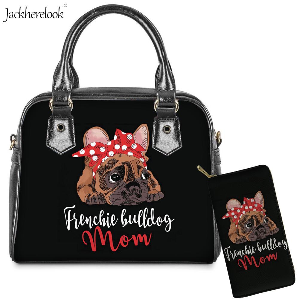 Jackherelook 2 sztuk buldog francuski mama torba na ramię ze skóry i portfel mops z nadrukiem z psem Crossbody/Messenger skrzynki kobiet torebki