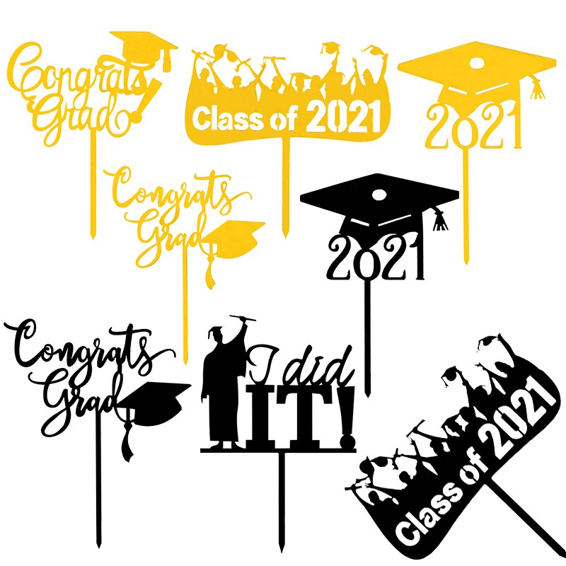 Gold Black Graduation Acrylic Cake Toppers Class of Bachelor Cap Cake Toppers Congrats Giad Students Graduation Supplies