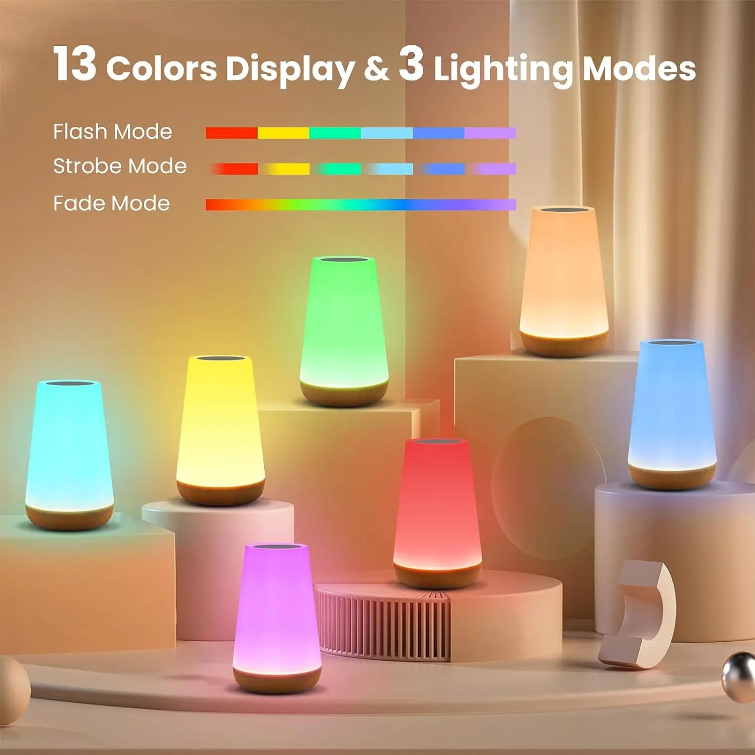 Afstandsbediening Wood Touch Kleurrijke sfeerlamp met haak Nachtkastje LED Desktop Buitendecoratie Nachtlampje