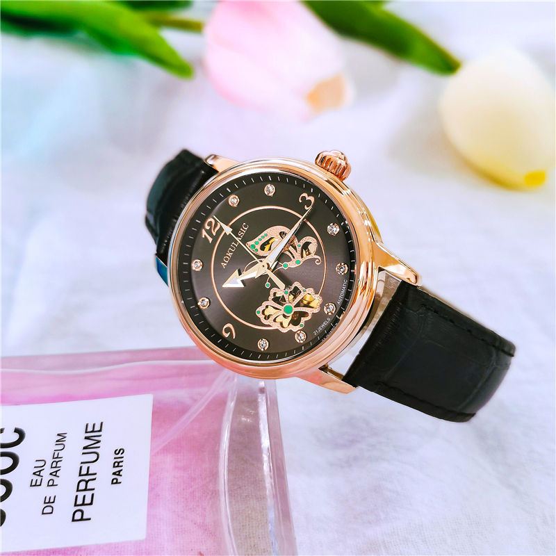 AOKULASIC Elegante dames automatische mechanische horloges Skeleton-horloges Dames luxe horloge van Waterdichte klok