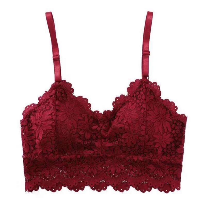 Women Push Up Lace Tube Tops Bra Seamless Padded Bras Adjusted Straps Brassiere: Burgundy