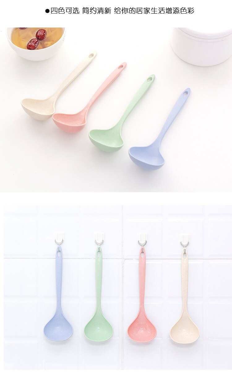 1Pcs Tableware Wheat Straw Rice Ladle 4 Colors Long Handle Soup Spoon Meal Dinner Scoops Kitchen Supplies Cooking Tool Ladle