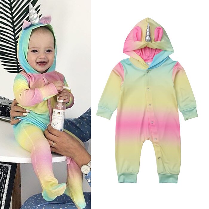 Toddler Baby Boy Girl Unicorn Hooded Footies Foot Cover Button Jumpsuit Kids Clothes Outfit Xmas