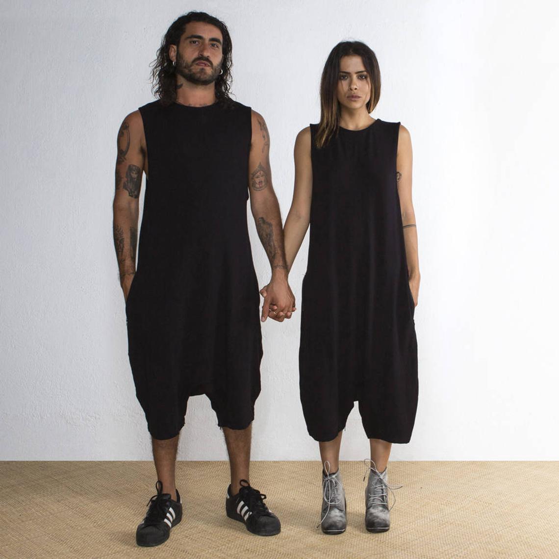 Summer Men Jumpsuit Sleeveless Loose Black Pants Romper Solid Color Round Neck Low Crotch Jumpsuit Oversized Rave Outfit