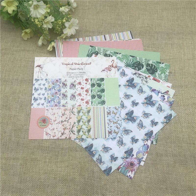 12pc flower tropical raimforest patterned paper Scrapbooking paper pack handmade craft paper craft Background pad