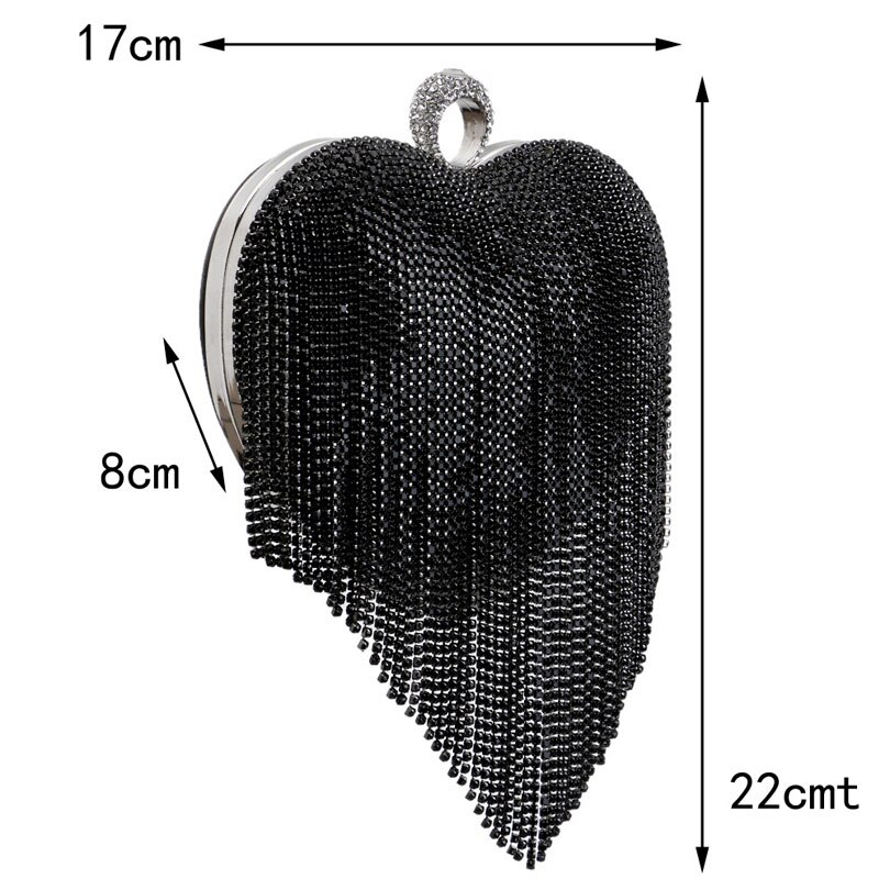 LIXUN Evening Bag - Minaudiere Shape - Diamond Tassel Ring Clutch - Chain Shoulder Party Handbag