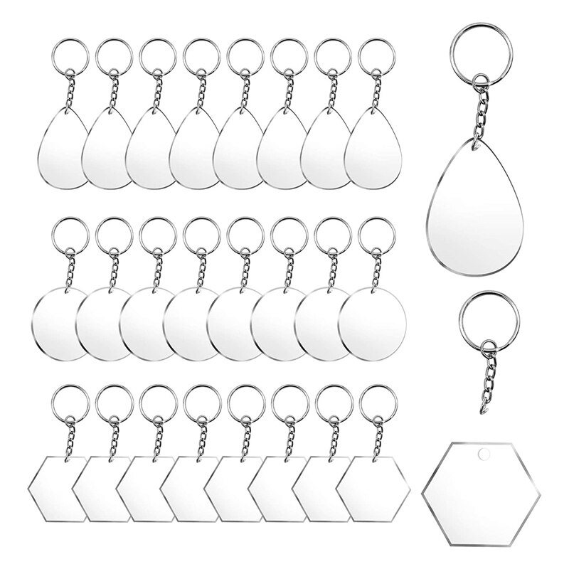 24 Pieces Acrylic Blanks with Key Chain Rings Acrylic Transparent Keychain Blanks with Hole for DIY Projects and Crafts: Default Title
