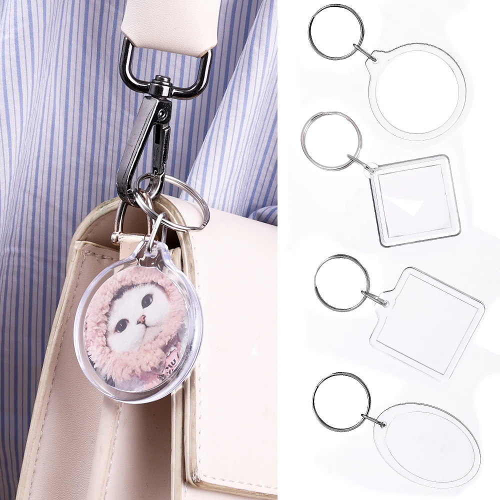 Transparent Blank Acrylic Photoes Frame Keychain DIY Photo Insert Rectangle Clothes/Octagonal Shape Split Ring Key Chain