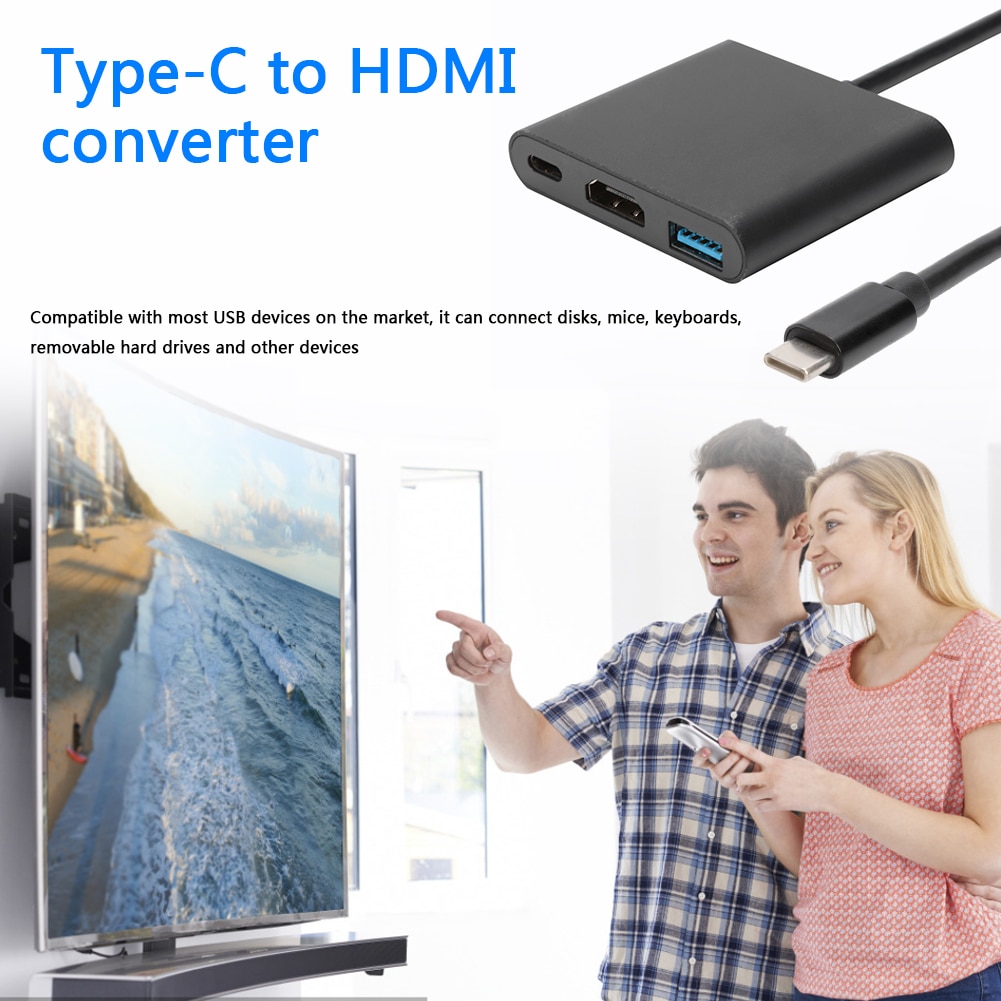 Usb 3.1 hub type-c til usb 3.0+4k hdmi + pd usb-c adapter 3- i -1 splitter konverter usb c hub til hdmi adapter til pc laptop accessari
