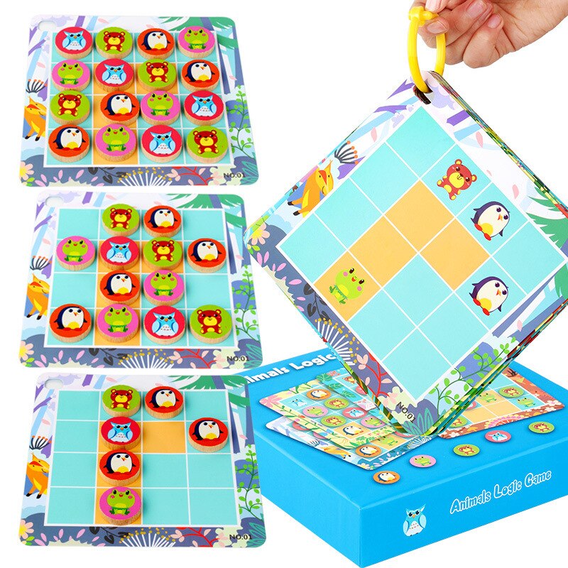 Animal Logic Game Sixteen Square Children 3-6 Years Old Desktop Educational Toys Board Game