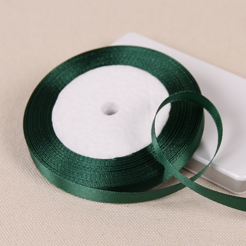 Cinta de satén de seda verde oscuro de 25 yardas, decoración del hogar para de boda, , ropa, tela de costura, Material de lazo, accesorios para el cabello DIY
