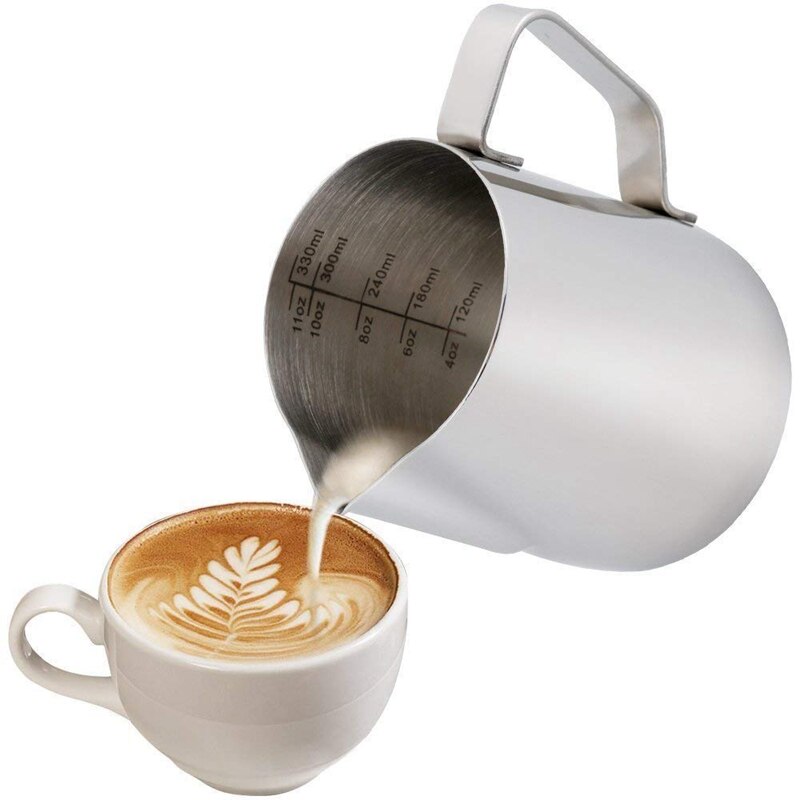 Milk Jug 350Ml/12 Fl.Oz, 304 Stainless Steel Milk Pitcher, Milk Frothing Jug For Making Coffee Cappuccino