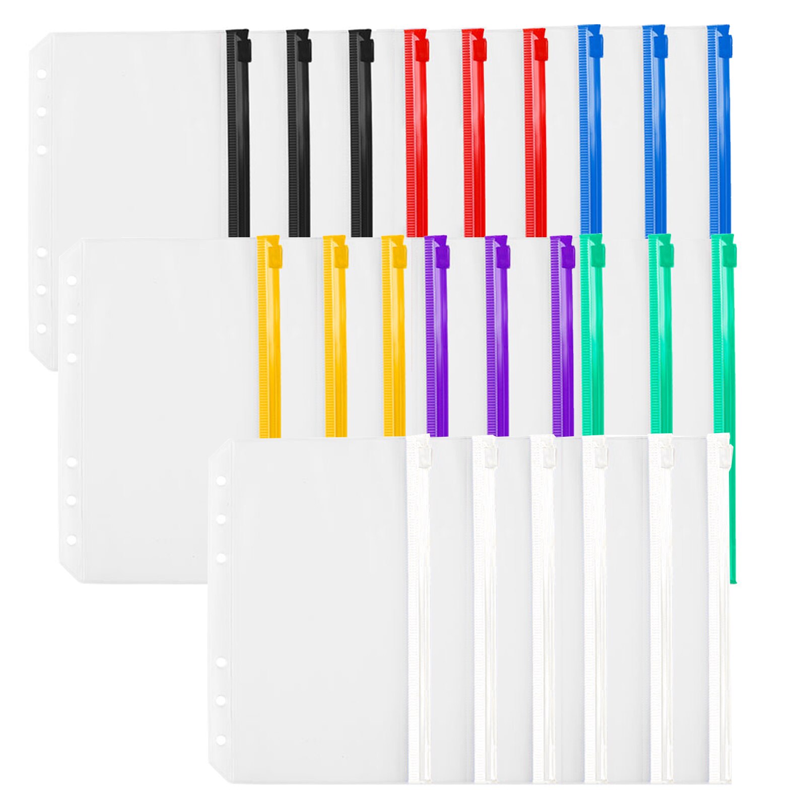 24 Uds transparente bolsillos presentación bolsas archivador con agujeros carpetas con cremallera de hoja suelta bolsa A6 para 6-anillo Notebook