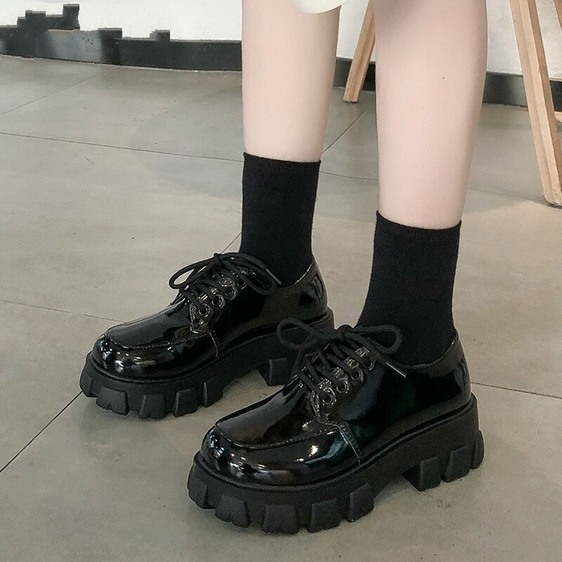 Zapatillas de deporte gruesas con tacón oculto para mujer, zapatos de cuña con aumento de altura, plataforma alta de otoño, Oxford