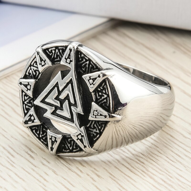 Heren valknut ring futhark runen kompas ring zilver roestvrij staal viking ring heren scandinavische wikinger noorse sieraden