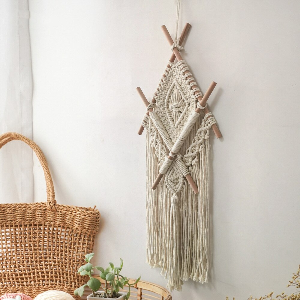 Macrame Woven Wall Hanging - Boho Chic Bohemian Room Geometric Art Decor - Beautiful Apartment Dorm Room Decoration,