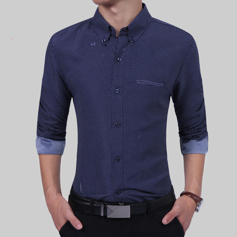 Skjorta män mäns business casual prickig långärmad skjorta ungdom moderiktig england stil herrskjorta kläder