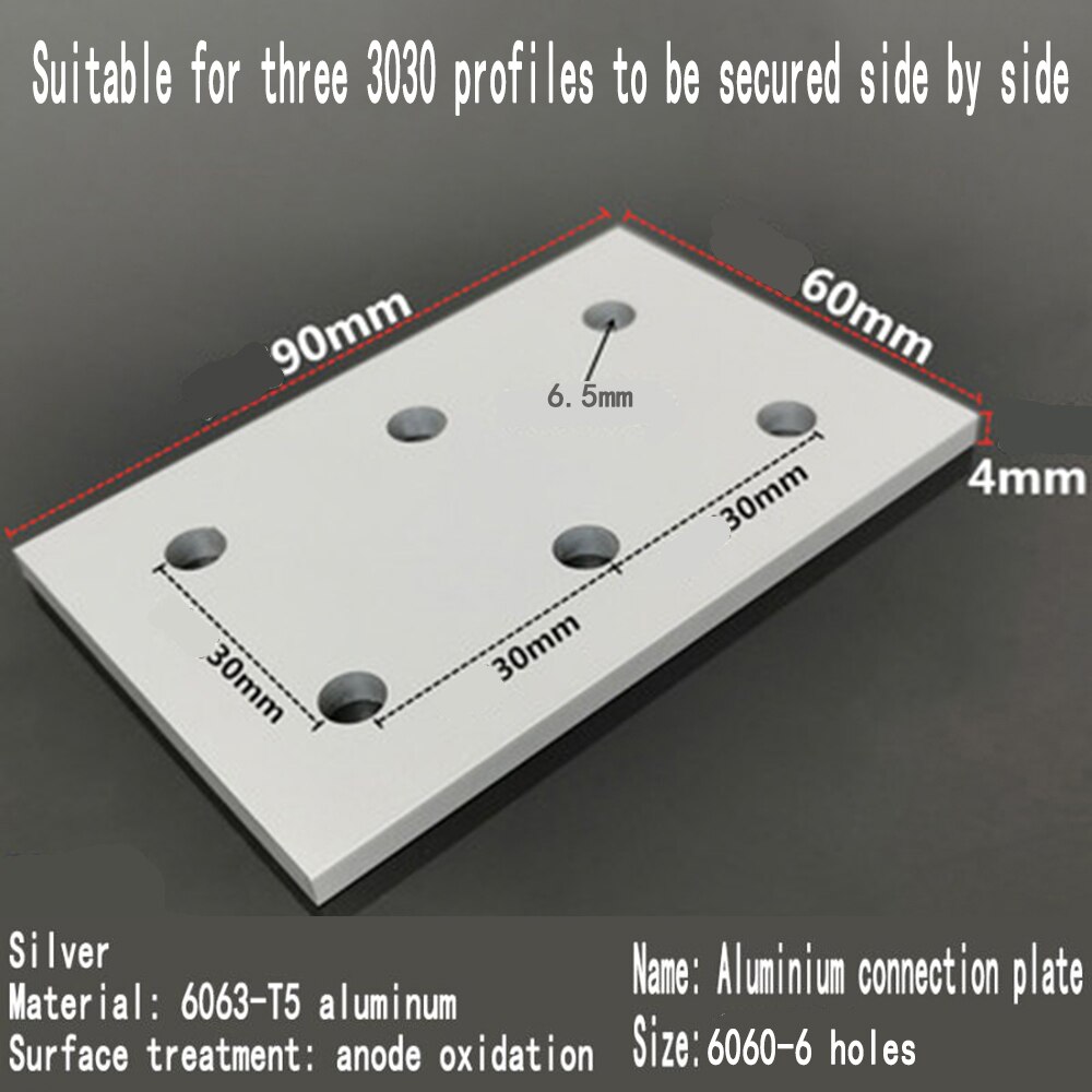 Vertical connecting plate aluminum profile reinforcement plate /3030/4040/4545/6060/8080/9090 hole one word connector: 6060-6Hole