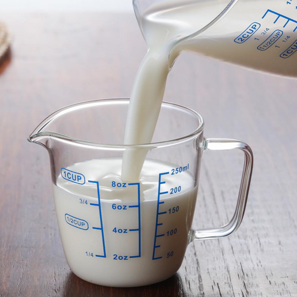 250ml/500ml Measuring Cup Transparent Heat Resisting High Borosilicate Glass Milk Water Scale Microwave Tool with Handle