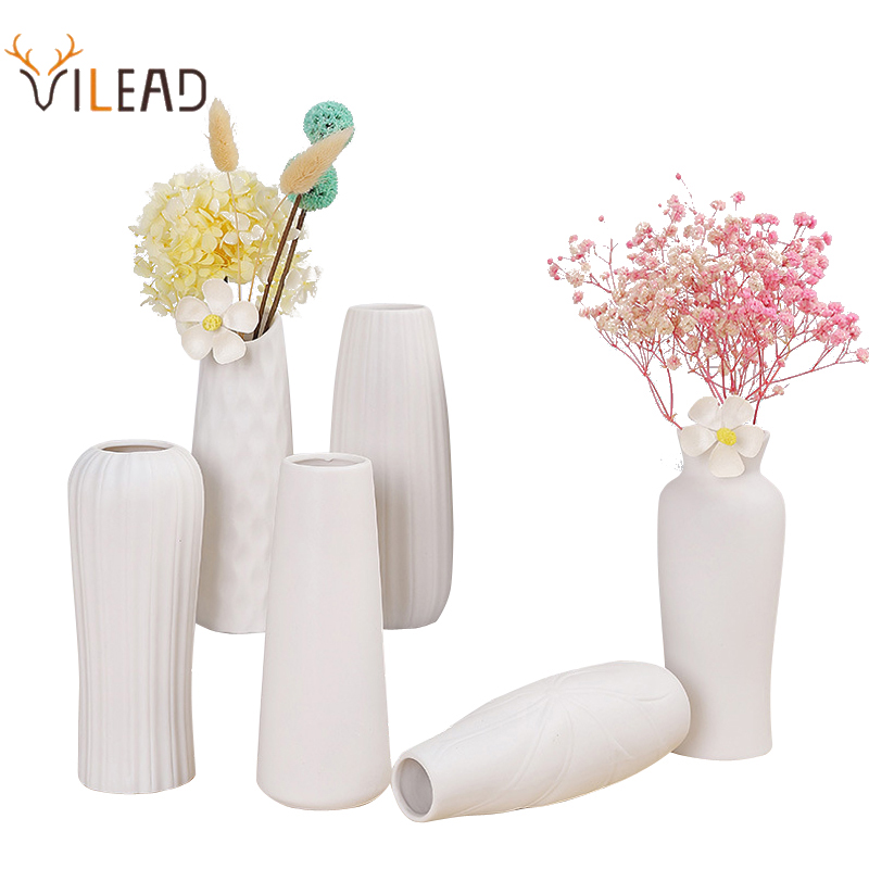 Vilead Keramik Weiß Vase nordisch Minimalismus Stil Kleine Elegante Vasen für Tisch Wohnzimmer Büro Balkon Ornamente für Hause