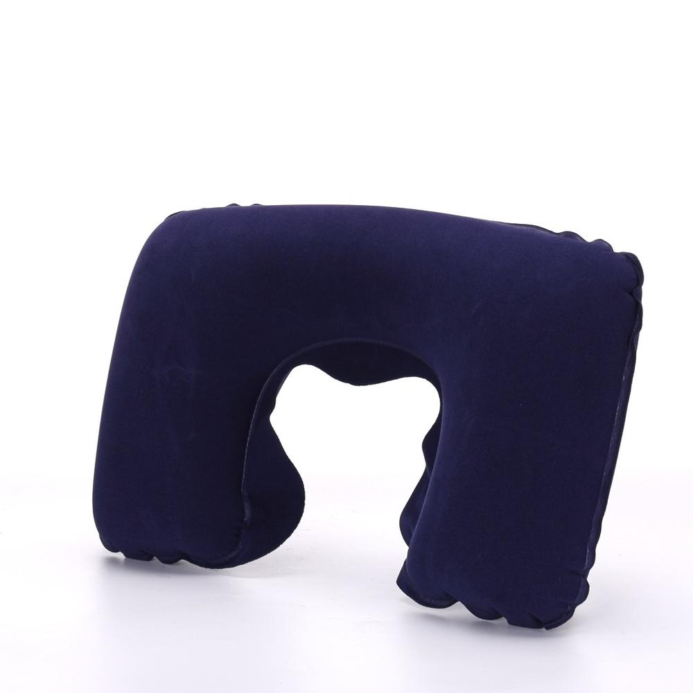 Flocking Plush Fabric Cover Inflatable Pillow Outdoor Travel Cushion U-Shaped Pillow Neck Pillow Travel Accessories Nap Pillow: WHITE