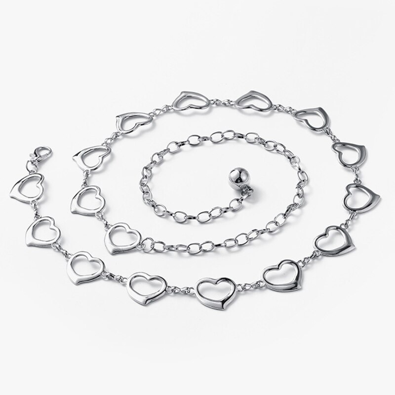 Vrouwen Ketting Riem Zilver Goud Hart Bloem Tailleband Riemen Voor Broek Jurk Jeans Klassieke Liefde Hart Holle Gordel Riemen: Love  Silver