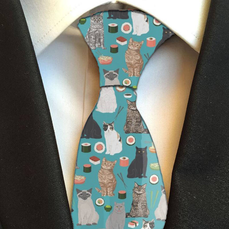 Cartoon Dog Sunflower Print Tie Casual Slim High 8cm Nylon Men Women Necktie Funnny Harajuku Party Dinner Female Men Tie