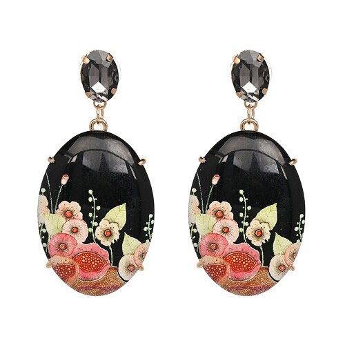 Jujia Bohemian Etnische Big Crystal Flower Oorbellen Bruiloft Sieraden Oorbellen Voor Vrouwen Party Brincos: 51074-BK