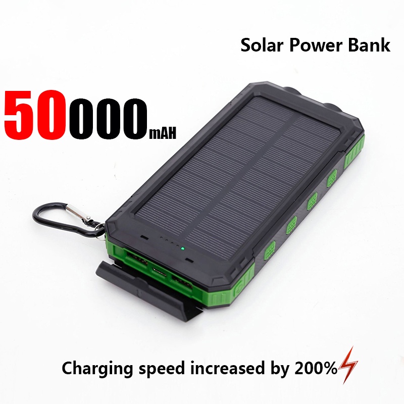 Banco de energía Solar de 50000mAh, cargador portátil de carga rápida de gran capacidad, cordón, brújula, batería externa, energía de respaldo para exteriores: YELLOW