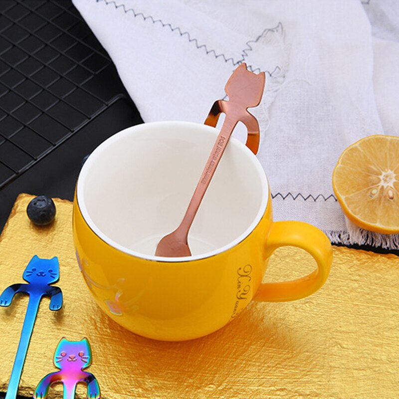 Mini Leuke Koffie Lepel 12 Cm 17 Cm 304 Roestvrij Staal Cartoon Kat Lepel Theelepel Dessert Snack Scoop Melk Lepels servies