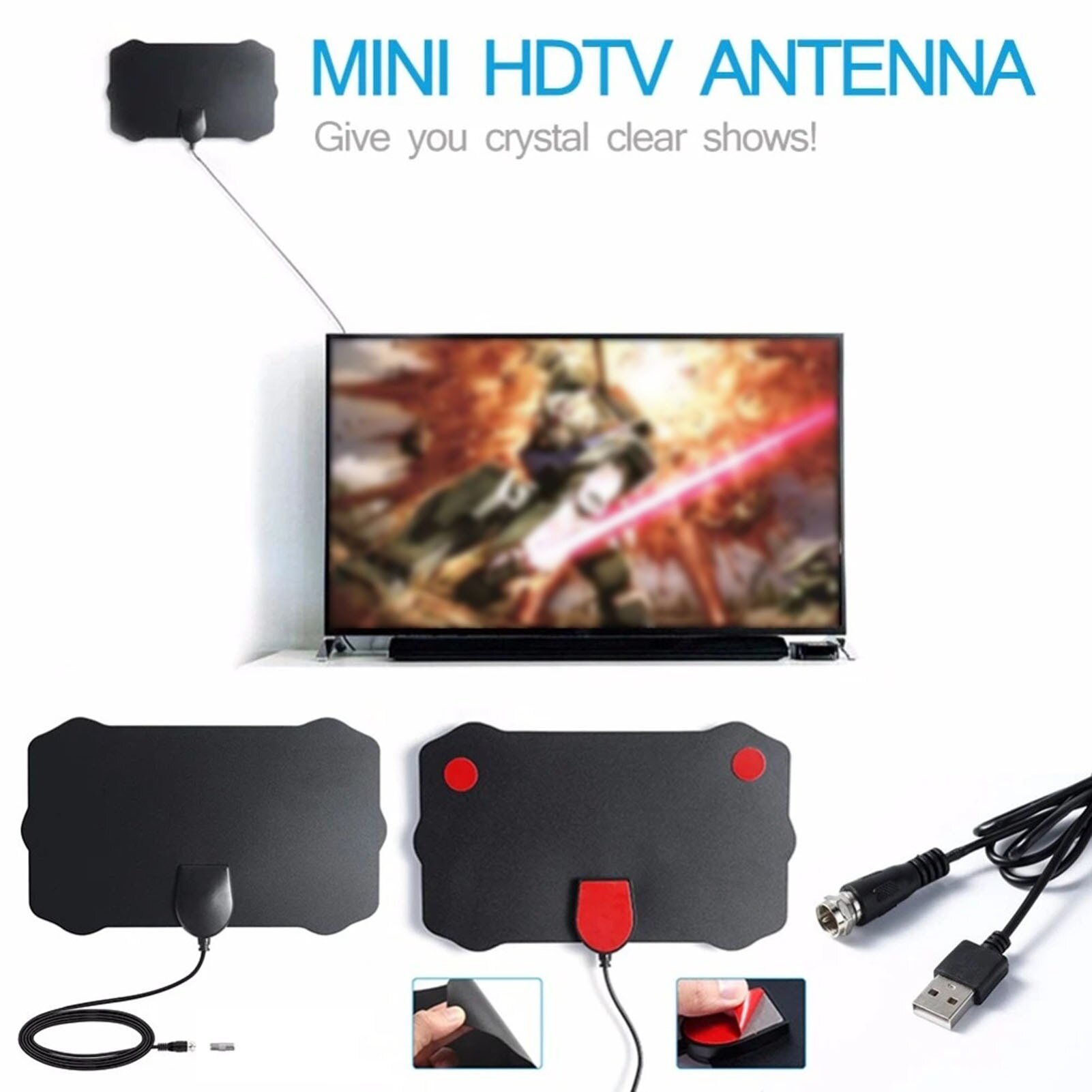 Digitale Tv Antenne Indoor Hdtv Antenne Mini Hdtv Signaal Ontvanger Met Coax Kabel Voor Gratis Kanalen Krijgen Signaal Binnen 200 miles