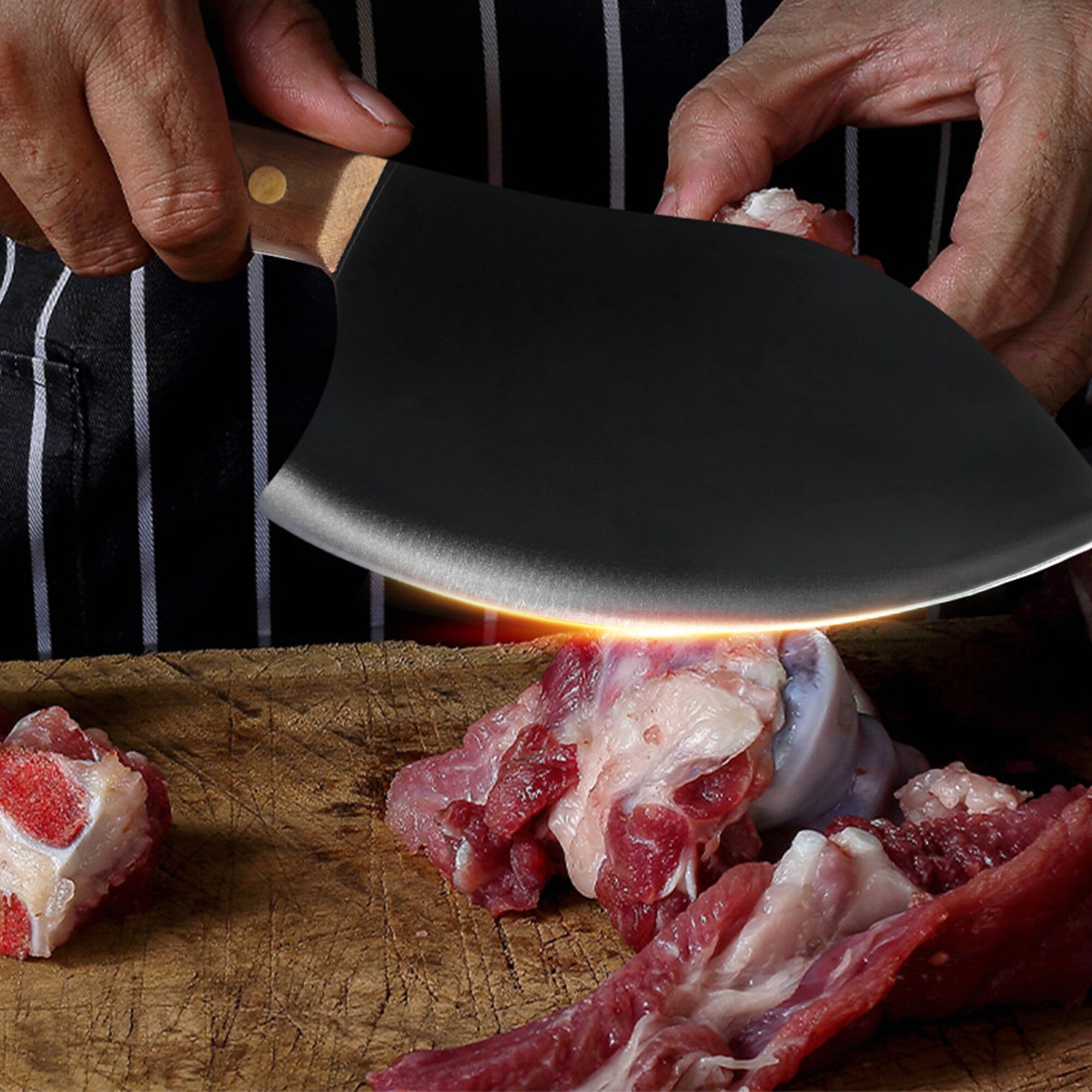 Stainless Steel 7Inch Butcher Knife Kitchen Cutlery Tool Vegetable Meat Wide Blade Cleaver Chef Knife With Full Tang Wood Handle