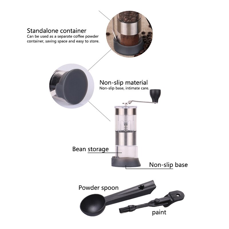 Coffee Grinder Mini Stainless Steel Hand Manual Handmade Coffee Bean Burr Grinders Mill Kitchen Tool Grinders Spoon