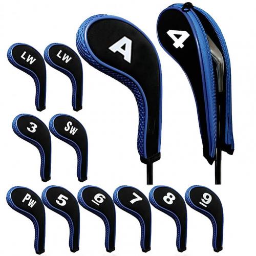 12 Stuks Ritssluiting Neopreen Golf Club Iron Cap Set Golf Headcover Bescherming Case Golf Training Aids Accessoires Met Nummer: Blauw