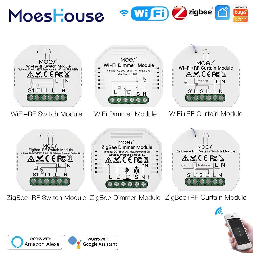 Moes Smart Zigbee Wifi Schakelaar Module Dimmer Gordijn Switch Smart Leven App Afstandsbediening Alexa Google Thuis Voice Controle