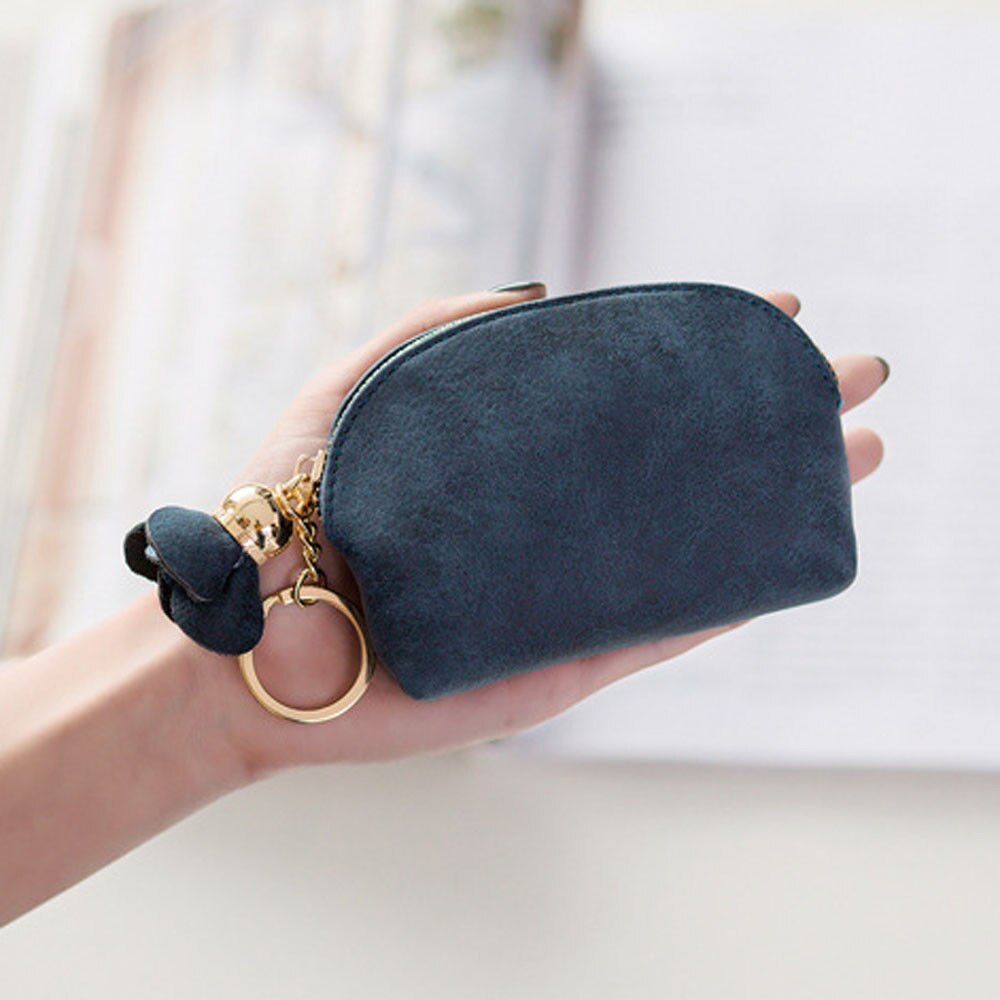 Women Leather Small Coin Card Key Flower Pendant Wallet Pouch Mini Purse 5 Colors: Blue