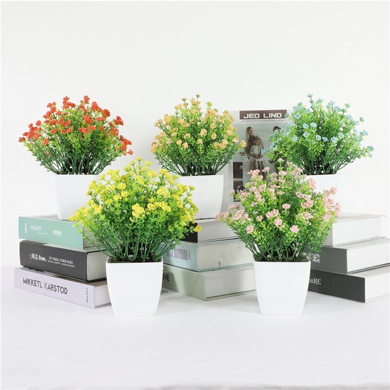 1pc Artificial Flower Bonsai Small Simulated Tree Plants Table Desktop Potted Ornaments Home Hotel Garden Decorate Plants