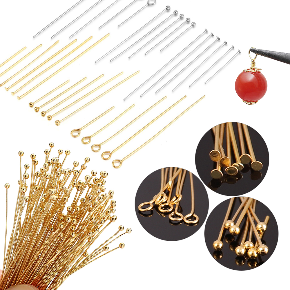 100 peças 15-50mm 316l pinos de joias de aço inoxidável pinos de cabeça plana para fazer jóias suprimentos bola headpins acessórios de pino de olho