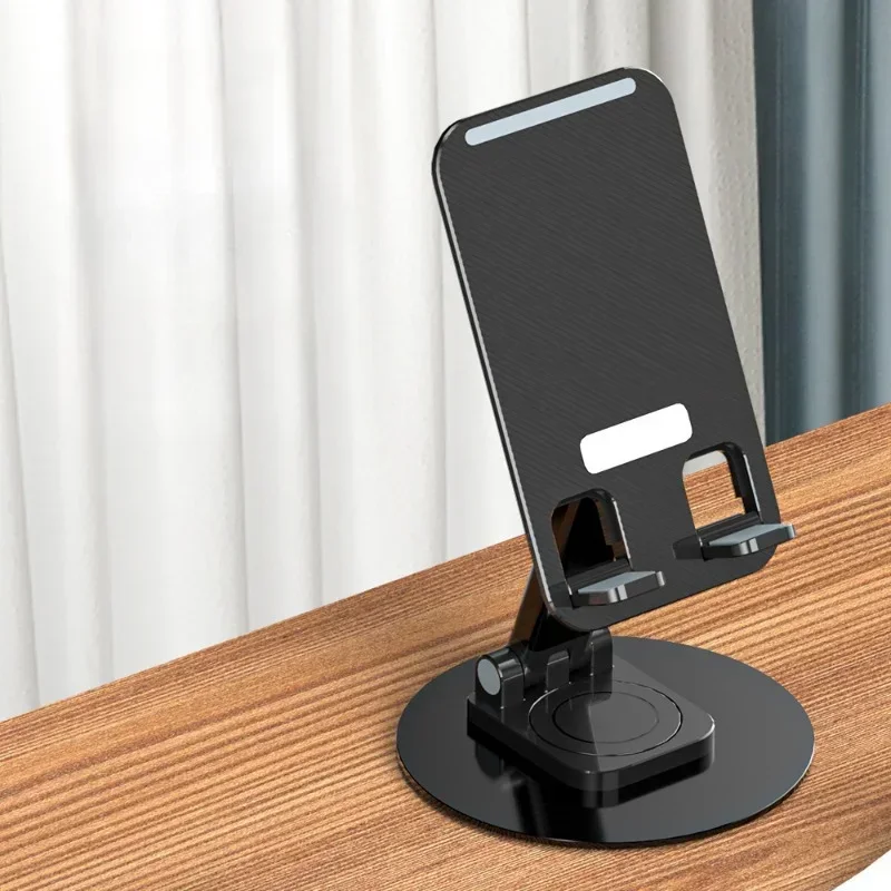 Universelt telefonstativ på skrivebord 360 ° roterende flervinklet sklisikker metallbase sammenleggbar for kontor, iphone 13 14 15 pro xiaomi samsun: Svart