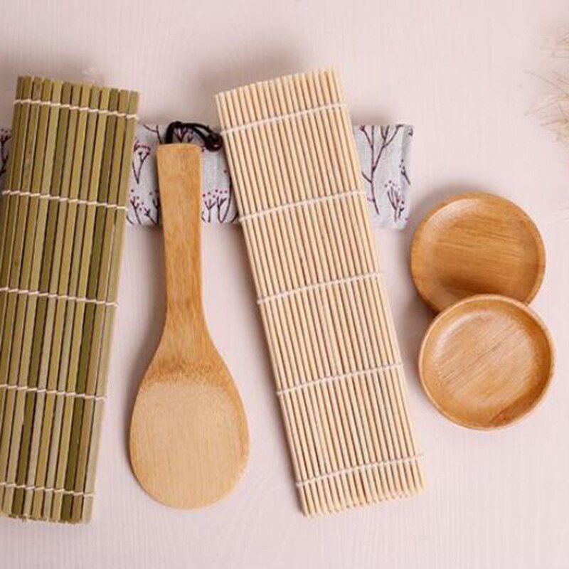 6 stks / set DIY Bamboe Sushi Maker Set Sushi Gordijn Rijst Sushi Maken Kits Roll Koken Gereedschap Eetstokjes Lepel Sushi Blade