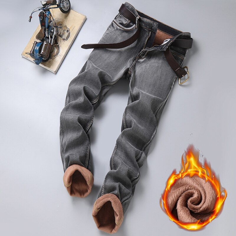 Pantalones vaqueros gruesos para hombre, Jeans gruesos de corte Regular a la , elásticos, de lana, de , , para invierno