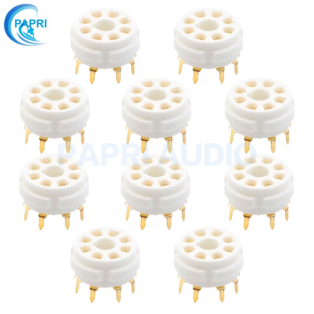 PAPRI 10PCS Ceramic K8A PCB Tin Gold Plated 8Pin Vacuum Tube Socket Top Mount Gold Octal Valve Base For KT88 EL34 274B 6SN7 6V6