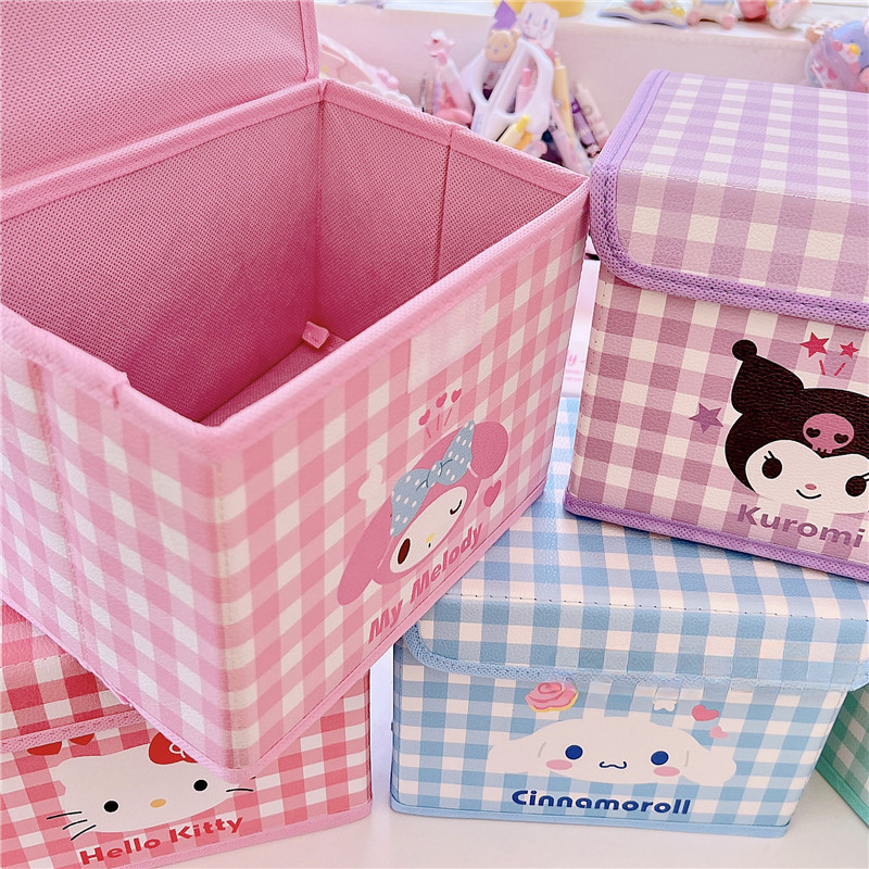 Sanrio Gitter Schreibtisch kippen Aufbewahrungsbox Kuromi mein Melodie Hallo Kätzchen Cinnamoroll Schreibtisch Organizer Kosmetik Briefpapier Kleinigkeiten Kasten