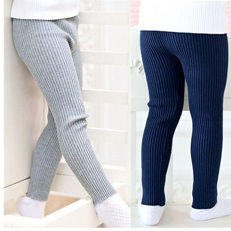 Flicka leggings barn ribbade byxor barn flickor bomull mjuka elastiska byxor stretchiga varma byxor småbarn fritidsstickade kläder