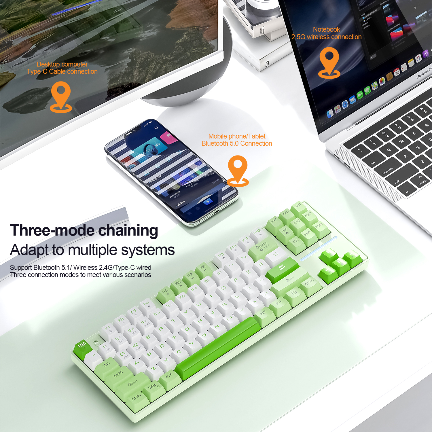 SMAILWOLF MK87 Mechanical Keyboard - 87 Keys - Bluetooth Wireless - Wrist Support - E-sports Gaming